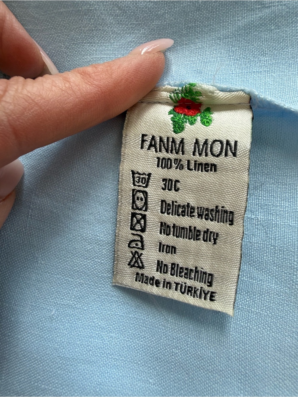 Fanm Mon Nif Linen Mini Dress XS Blue Floral Embroidered Resort Euro Summer - Picture 6 of 13
